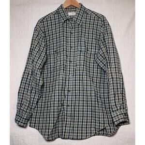 Vintage LL Bean Mens Plaid Flannel Button Up Shirt Outdoors Hong Kong Sz L